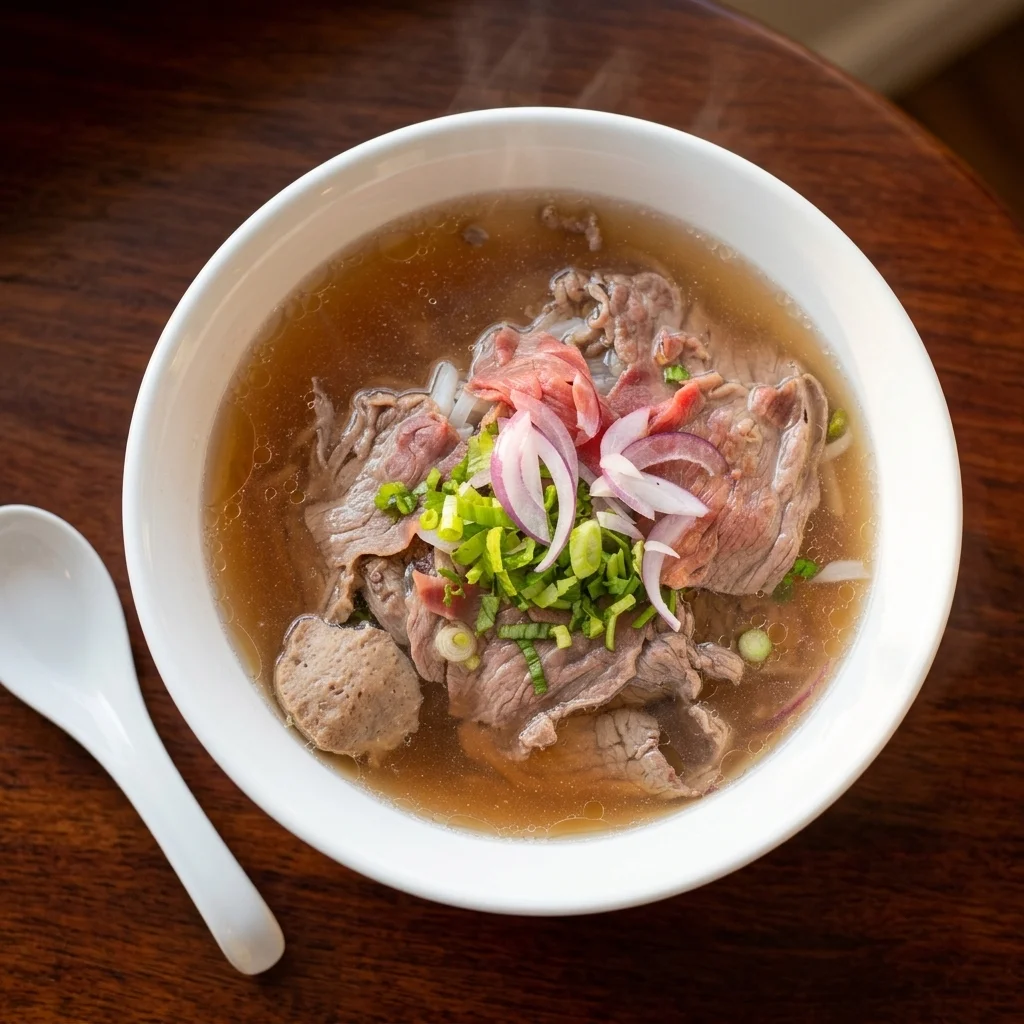Beef Pho (Pho Bo) with slow-simmered broth at Pho Binh Minh, Winnipeg